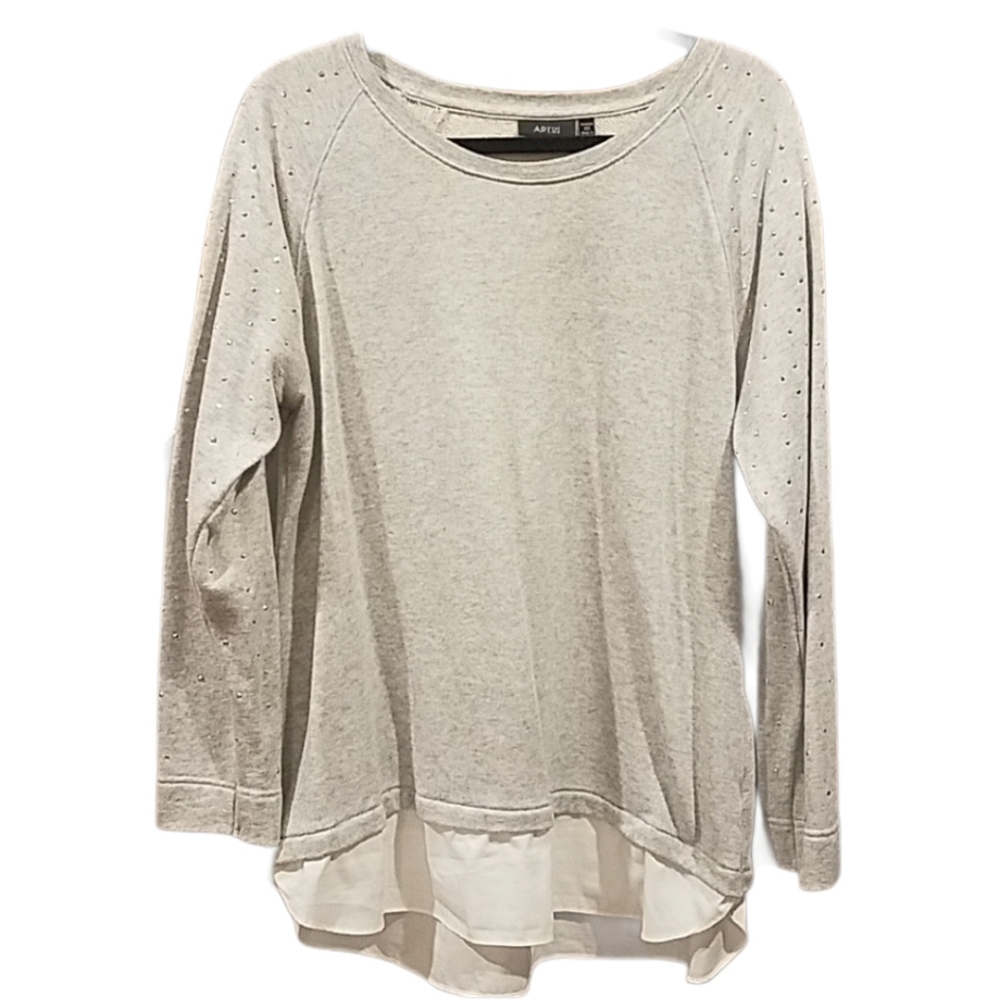 Apt. 9 Women's Size 0X Tunic Gray White Knit Silver Layered Shirt Top Blouse Y2K